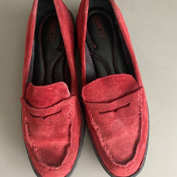 Born Loire Shoes | Born Genuine Suede Red Loafers | Size 8 - Picture 2 of 6